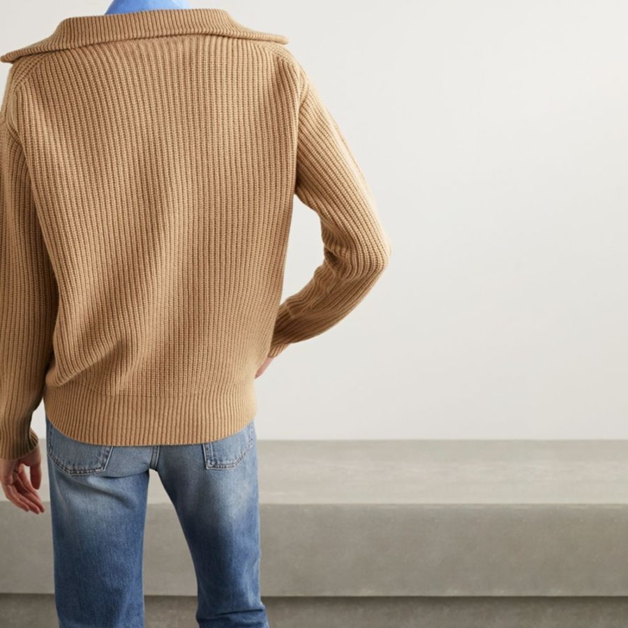 NILI LOTAN Hester Ribbed knit Cashmere Half zip Sweater In Tan 4 result