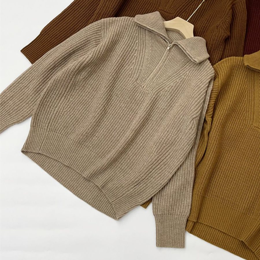 NILI LOTAN Hester Ribbed knit Cashmere Half zip Sweater In Tan 8 result