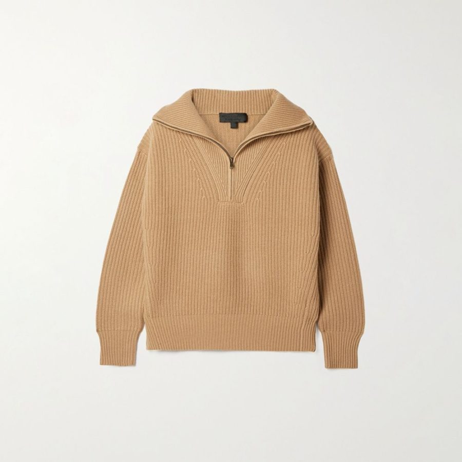 NILI LOTAN Hester Ribbed knit Cashmere Half zip Sweater In Tan result