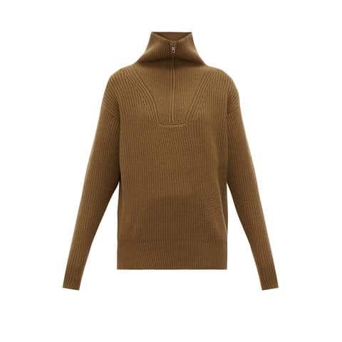 Nili Lotan Hester Ribbed Knit Half Zip Cashmere Sweater| Zoom Boutique