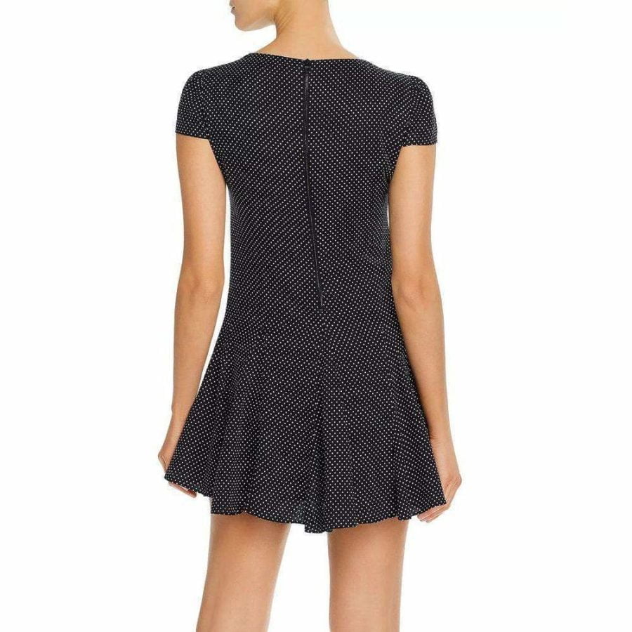 Alice + Olivia Dolly Pleated Polka Dot Godet Inset Crepe Mini Dress Zoom Boutique Store dress Alice + Olivia Dolly Polka Dot Godet Crepe Mini Dress | Zoom Boutique