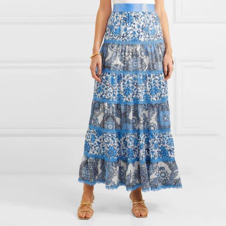 Alice + Olivia Satin Lace Floral Crepe de Chine Maxi Skirt Zoom Boutique Store skirt Alice + Olivia Satin Lace Floral Crepe de Chine Skirt | Zoom Boutique