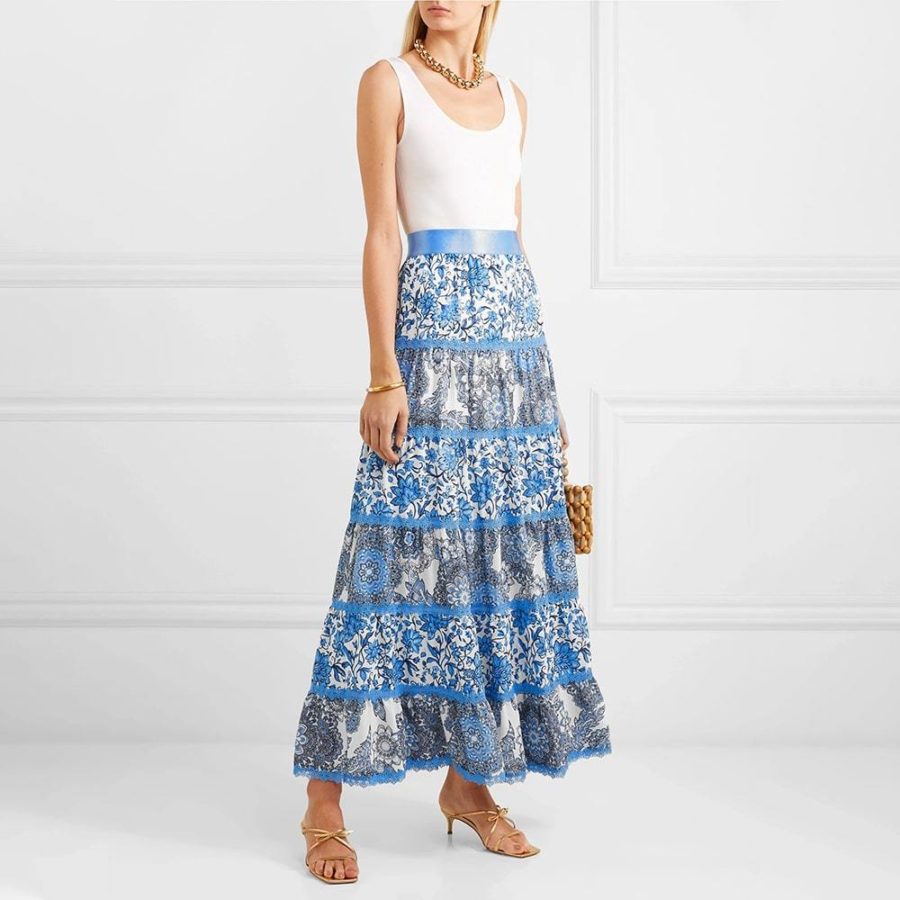 Alice + Olivia Satin Lace Floral Crepe de Chine Maxi Skirt Zoom Boutique Store skirt Alice + Olivia Satin Lace Floral Crepe de Chine Skirt | Zoom Boutique