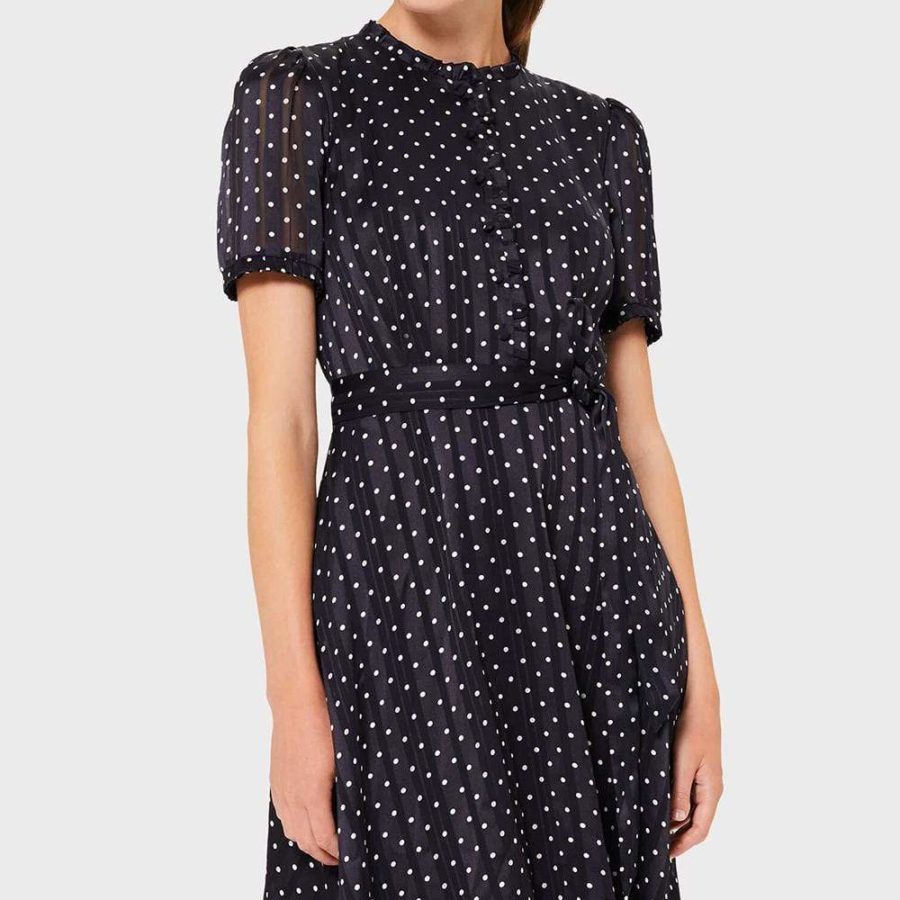 Hobbs Mae Jacquard Spot Fit & Flare Shirt Dress RRP$279 - Zoom Boutique Store