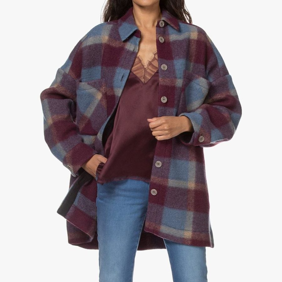 IRO Backpa Oversized Flannel Plaid Shirt Jacket Coat RRP$520 Zoom Boutique Store coat IRO Backpa Oversized Flannel Plaid Shirt Jacket Coat | Zoom Boutique