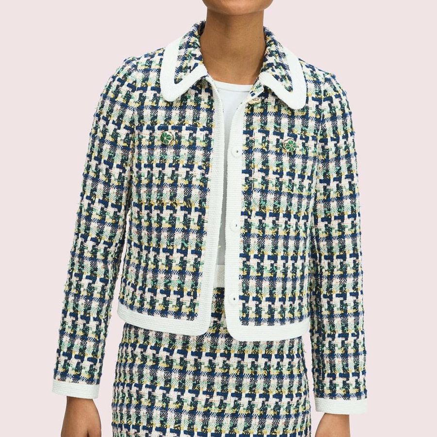 Kate Spade Cotton Pop Tweed Collared Jacket Juniper RRP$548 Zoom Boutique Store jacket Kate Spade Cotton Pop Tweed Collared Jacket Juniper | Zoom Boutique