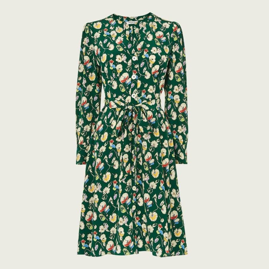 L.K.Bennett Christy Green Anemone Silk Long Sleeve Dress UK8 Zoom Boutique Store dress L.K.Bennett Christy Anemone Silk Long Sleeve Dress | Zoom Boutique