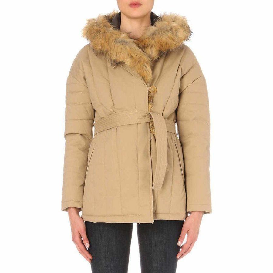 Maje Galo Twill Hooded Faux Fur Trimmed Coat Zoom Boutique Store coat Maje Galo Twill Hooded Faux Fur Trimmed Coat | Zoom Boutique