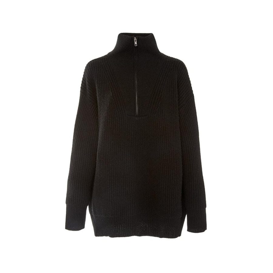 Nili Lotan Hester Ribbed Knit Half Zip Cashmere Sweater RRP$1320 XS / Black Zoom Boutique Store sweater Nili Lotan Hester Ribbed Knit Half Zip Cashmere Sweater| Zoom Boutique