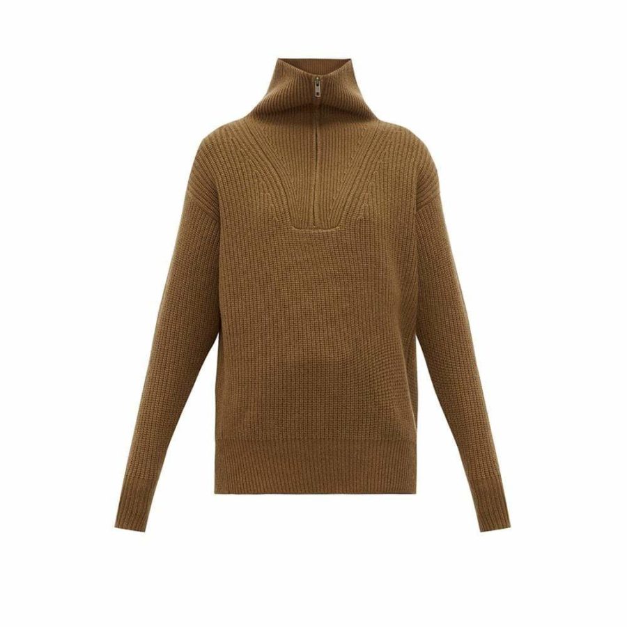Nili Lotan Hester Ribbed Knit Half Zip Cashmere Sweater RRP$1320 XS / Brown Zoom Boutique Store sweater Nili Lotan Hester Ribbed Knit Half Zip Cashmere Sweater| Zoom Boutique