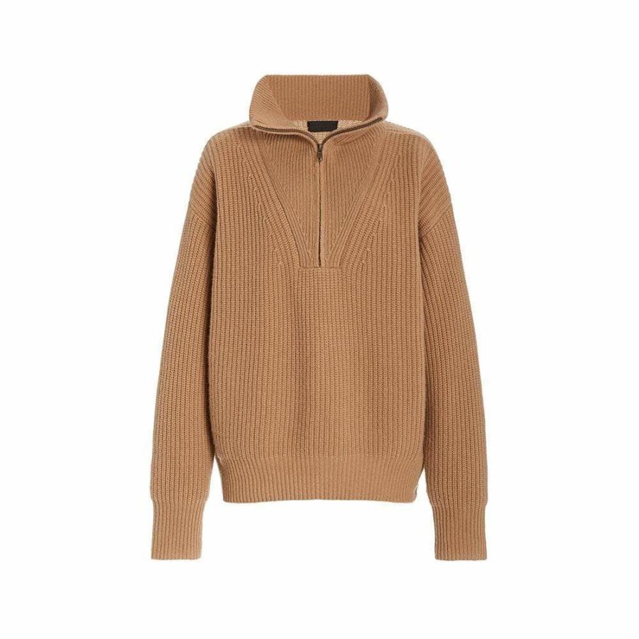 Nili Lotan Hester Ribbed Knit Half Zip Cashmere Sweater RRP$1320 XS / Camel Zoom Boutique Store sweater Nili Lotan Hester Ribbed Knit Half Zip Cashmere Sweater| Zoom Boutique