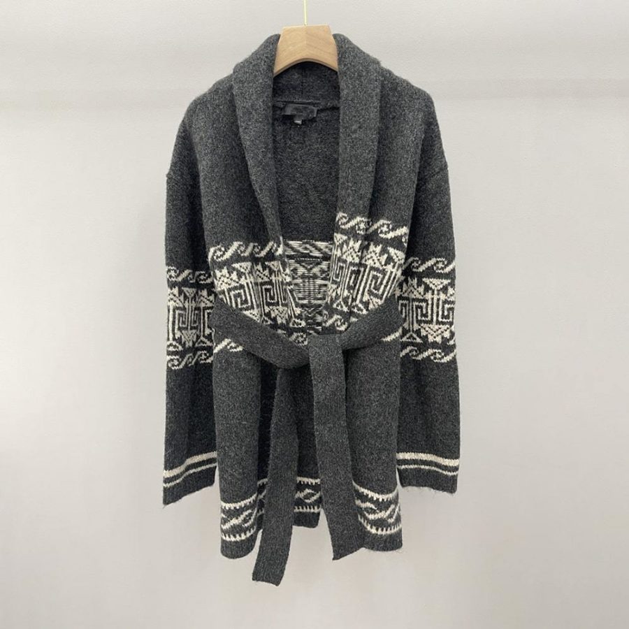 Nili Lotan Liliana Belted Wool Blend Cashmere Jacquard Knitted Cardigan Zoom Boutique Store cardigan Nili Lotan Liliana Wool Cashmere Jacquard Cardigan | Zoom Boutique