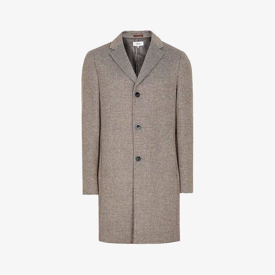 Reiss Barbera Wool Blend Checked Overcoat Oatmeal Check S Zoom Boutique Store coat Reiss Barbera Wool Blend Checked Overcoat | Zoom Boutique