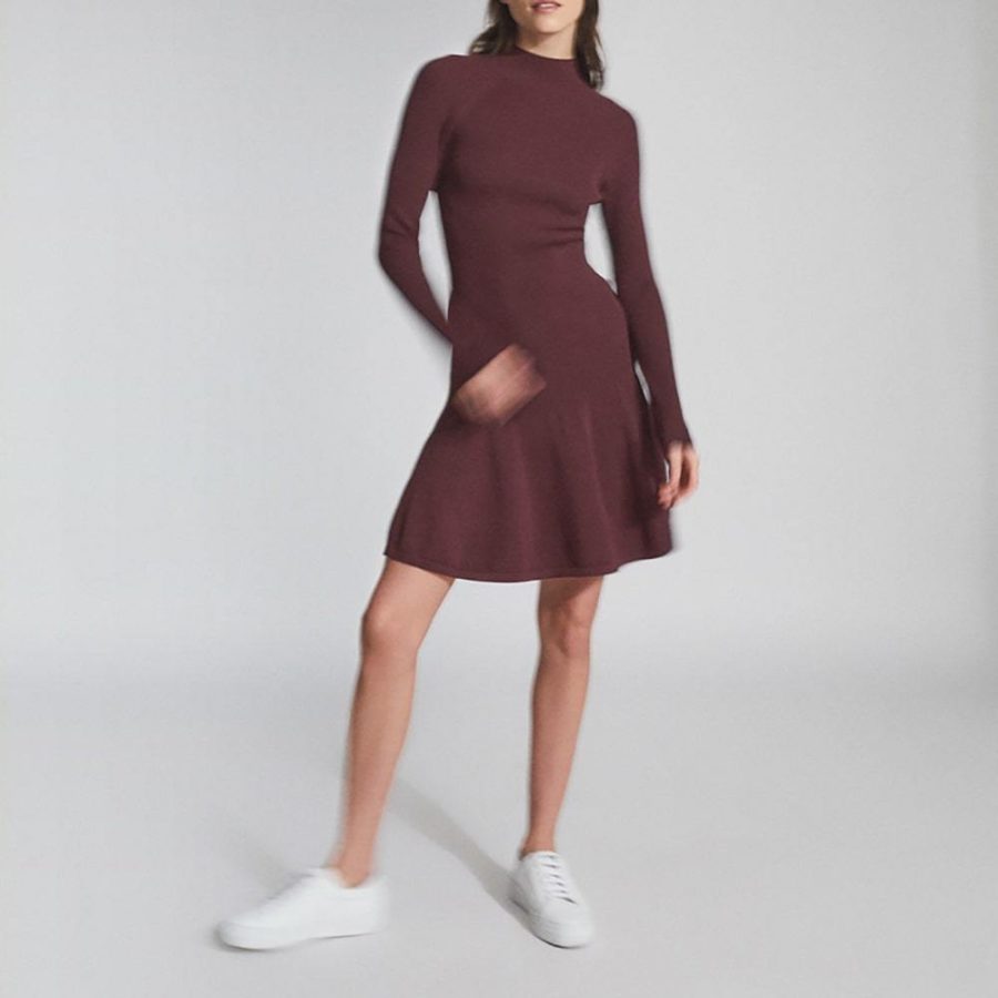 Reiss Clary Ribbed Knitted Ruffle Hem Fit & Flare Dress Zoom Boutique Store dress Reiss Clary Ribbed Knitted Ruffle Hem Fit Flare Dress | Zoom Boutique
