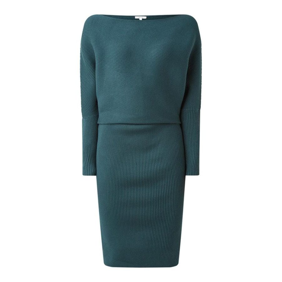 REISS Lara Off The Shoulder Draped Bardot Knitted Shift Dress RRP$345 XS / Green Zoom Boutique Store dress REISS Lara Off The Shoulder Bardot Knitted Shift Dress | Zoom Boutique