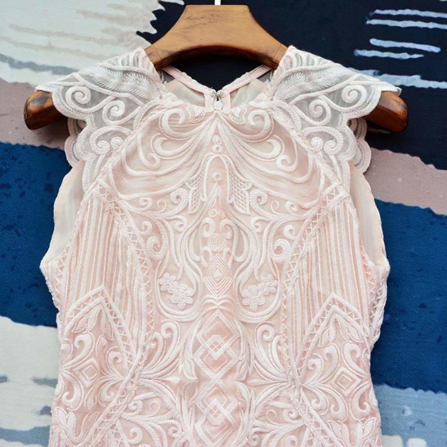 Reiss Roxanda Lace Bodycon Mini Dress Blush RRP$465 - Zoom Boutique Store