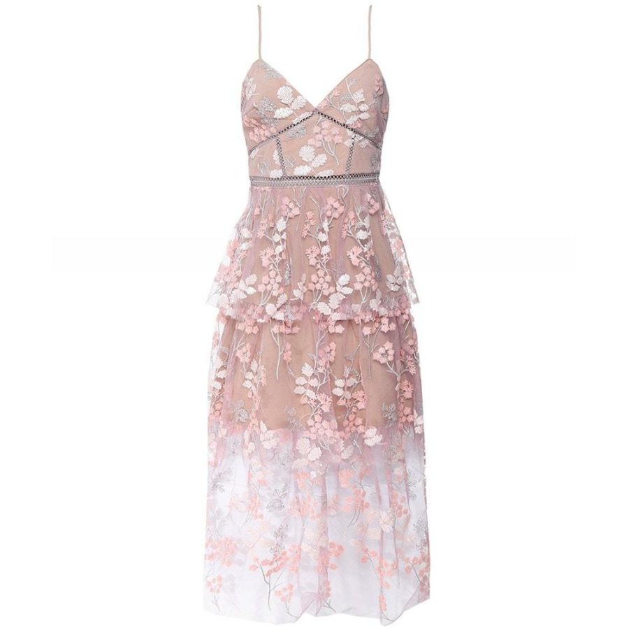 Self Portrait Floral Mesh Embellished Tulle Tiered Midi Dress RRP$485 UK4 Zoom Boutique Store dress Self Portrait Mesh Embellished Tulle Tiered Midi Dress | Zoom Boutique