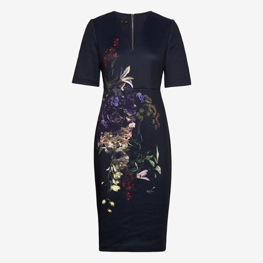 Ted Baker Carvir V Neck Half Sleeves Sheath Midi Bodycon Dress 0 Zoom Boutique Store dress Ted Baker Carvir V Neck Half Sleeves Sheath Midi Dress | Zoom Boutique