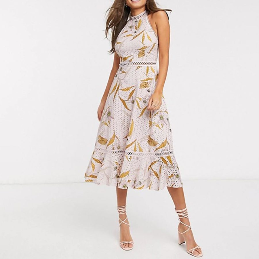 Ted Baker Floxyy Cabana Broderie Anglaise Halter Midi Dress RRP$362 Zoom Boutique Store dress Ted Baker Floxyy Cabana Broderie Anglaise Halter Dress | Zoom Boutique