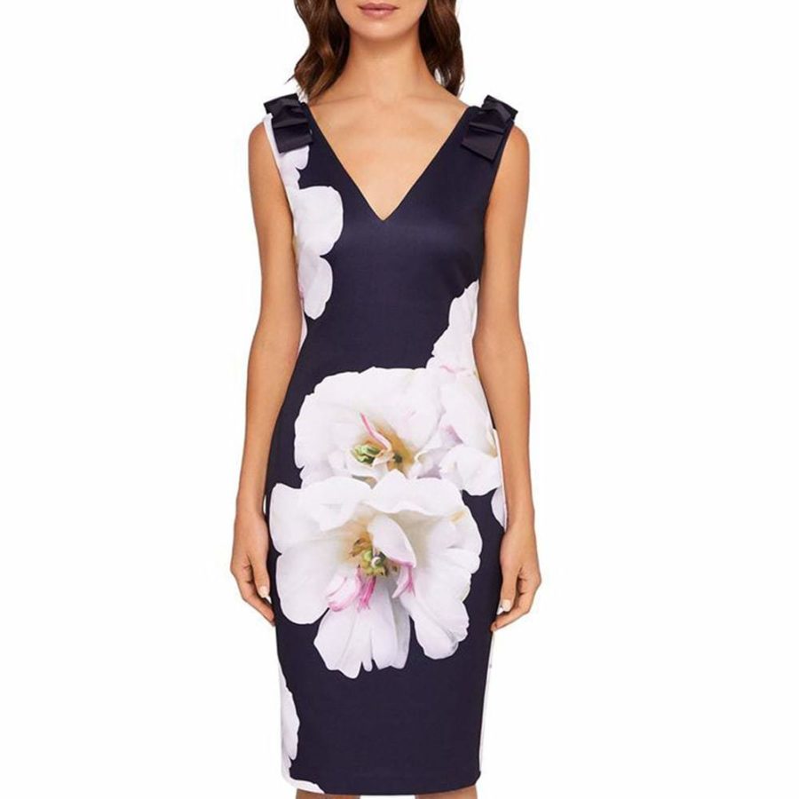 Ted Baker Gardenia Soleia Bow Shoulder Bodycon Midi Dress RRP$295 Zoom Boutique Store dress Ted Baker Gardenia Soleia Bow Shoulder Bodycon Dress | Zoom Boutique