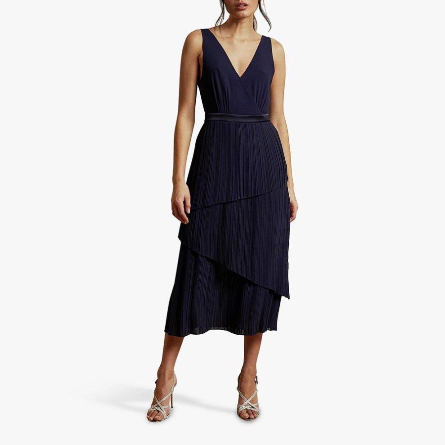 Ted Baker Ionaa Melodi Pleated Tired V Neck Midi Dress Zoom Boutique Store dress Ted Baker Ionaa Melodi Pleated Tired V Neck Midi Dress | Zoom Boutique