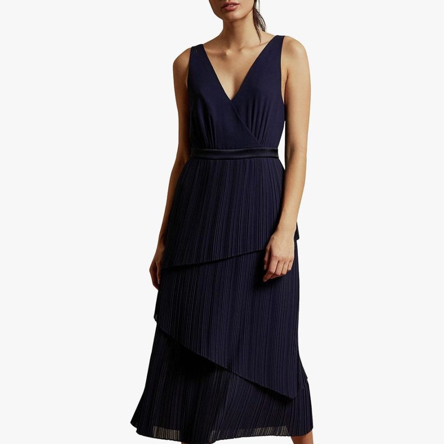 Ted Baker Ionaa Melodi Pleated Tired V Neck Midi Dress Zoom Boutique Store dress Ted Baker Ionaa Melodi Pleated Tired V Neck Midi Dress | Zoom Boutique