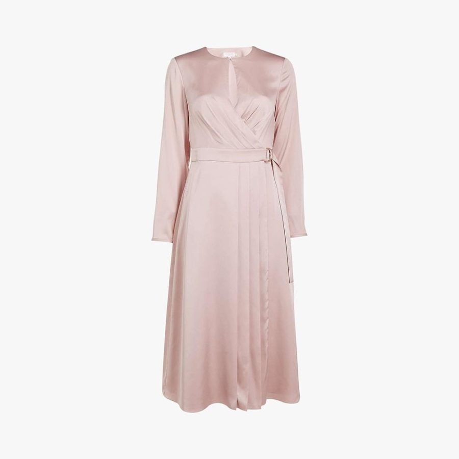 Ted Baker Neenha Pleat Detail Satin Midi Wrap Dress 0 / Pink Zoom Boutique Store dress Ted Baker Neenha Pleat Detail Satin Midi Wrap Dress | Zoom Boutique