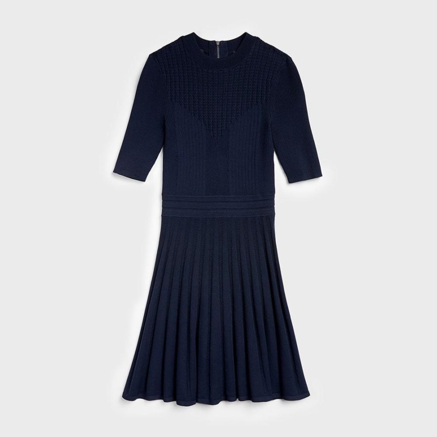 Ted Baker Olivinn Mix Stitch Fit & Flare Sweater Dress RRP$259 0 / Blue Zoom Boutique Store dress Ted Baker Olivinn Mix Stitch Fit & Flare Sweater Dress | Zoom Boutique