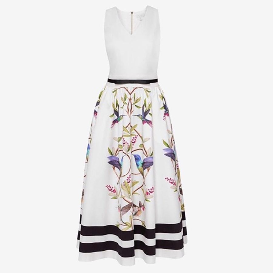 Ted Baker Reice Hummingbird High Grove Midi Dress RRP$349 - Zoom Boutique Store