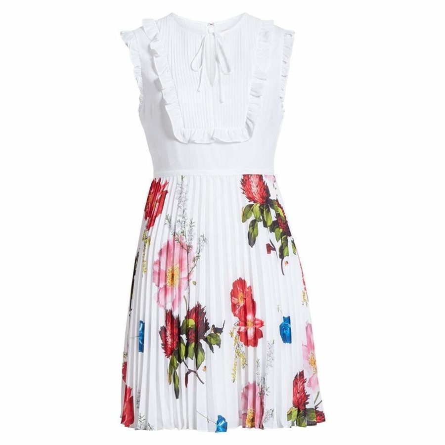 Ted Baker Rommanna Tie Neck Pleated Dress RRP$283 - Zoom Boutique Store