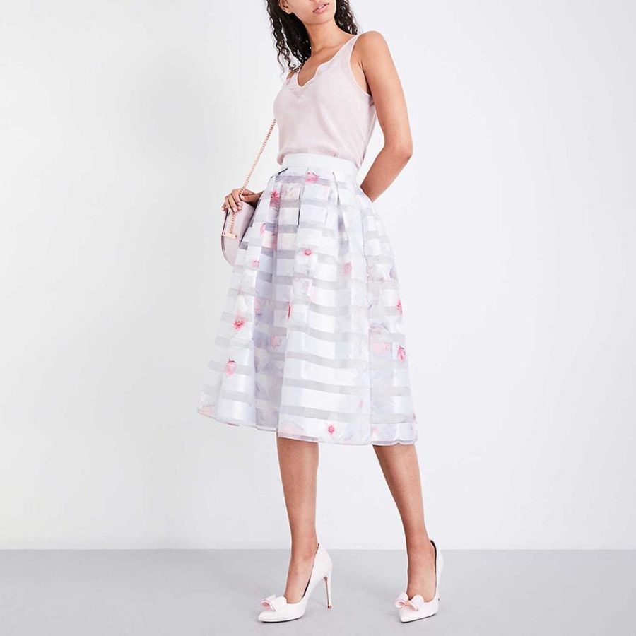 Ted Baker Rosaley Chelsea Grey Mesh Satin Organza Midi Skirt RRP$265 Zoom Boutique Store skirt Ted Baker Rosaley Chelsea Grey Mesh Satin Organza Skirt| Zoom Boutique
