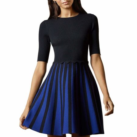 Ted Baker Salyee Ribbed Scalloped Trim Knit Skater Dress RRP$259 - Zoom Boutique Store