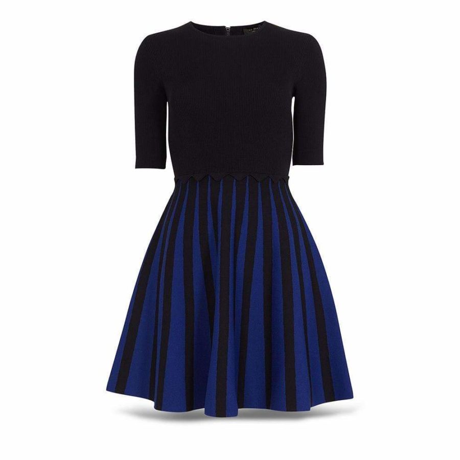 Ted Baker Salyee Ribbed Scalloped Trim Knit Skater Dress RRP$259 - Zoom Boutique Store