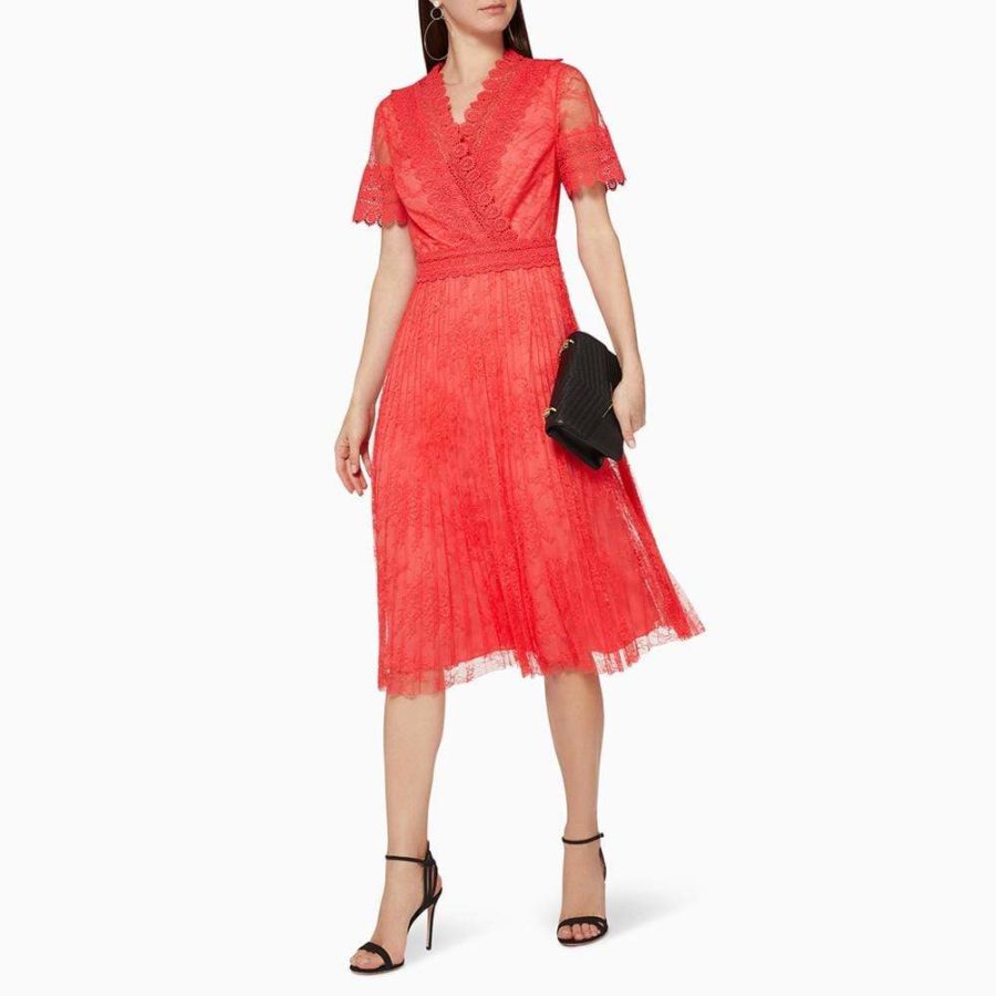 Ted Baker Sonyyia Lace Pleated Midi Dress RRP$439 - Zoom Boutique Store