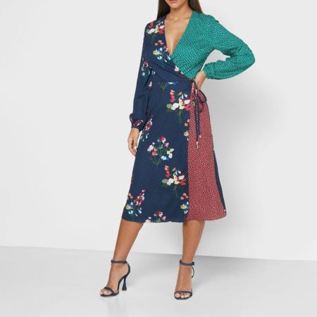 Ted Baker Talissa Peppermint Mix Print Faux Wrap Midi Dress Zoom Boutique Store dress Ted Baker Talissa Peppermint Faux Wrap Midi Dress | Zoom Boutique