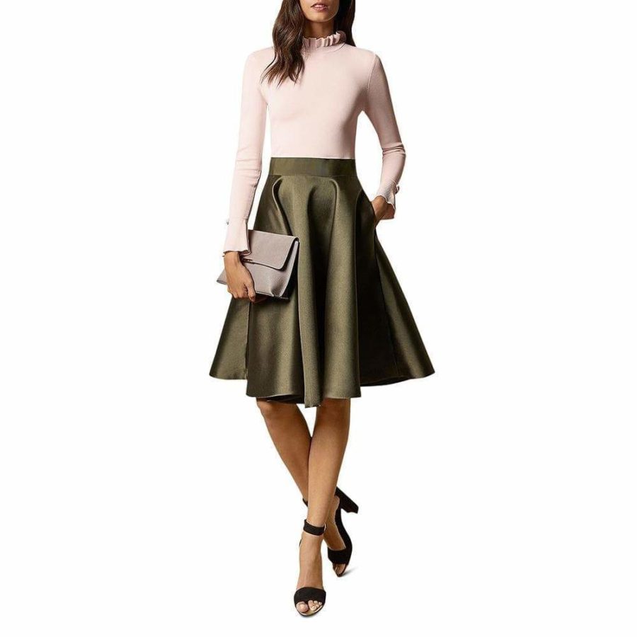 Ted Baker Zadi Knit Frilled Fit & Flare Combo Midi Dress RRP$349 - Zoom Boutique Store