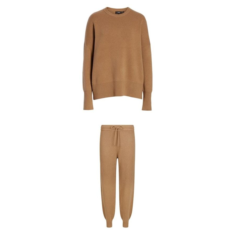 Theory Relaxed Drop Shoulder Wool Cashmere Sweater & Track Knit Pants RRP$375+$395 XS/P Zoom Boutique Store sweater Theory Drop Shoulder Wool Cashmere Sweater Knit Pants | Zoom Boutique