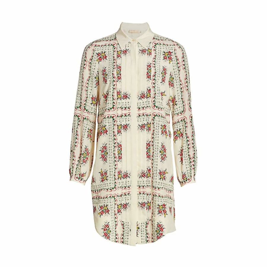 Tory Burch Cora Floral Silk Shirt Long Sleeves Mini Dress US00 Zoom Boutique Store dress Tory Burch Cora Silk Shirt Long Sleeves Mini Dress | Zoom Boutique