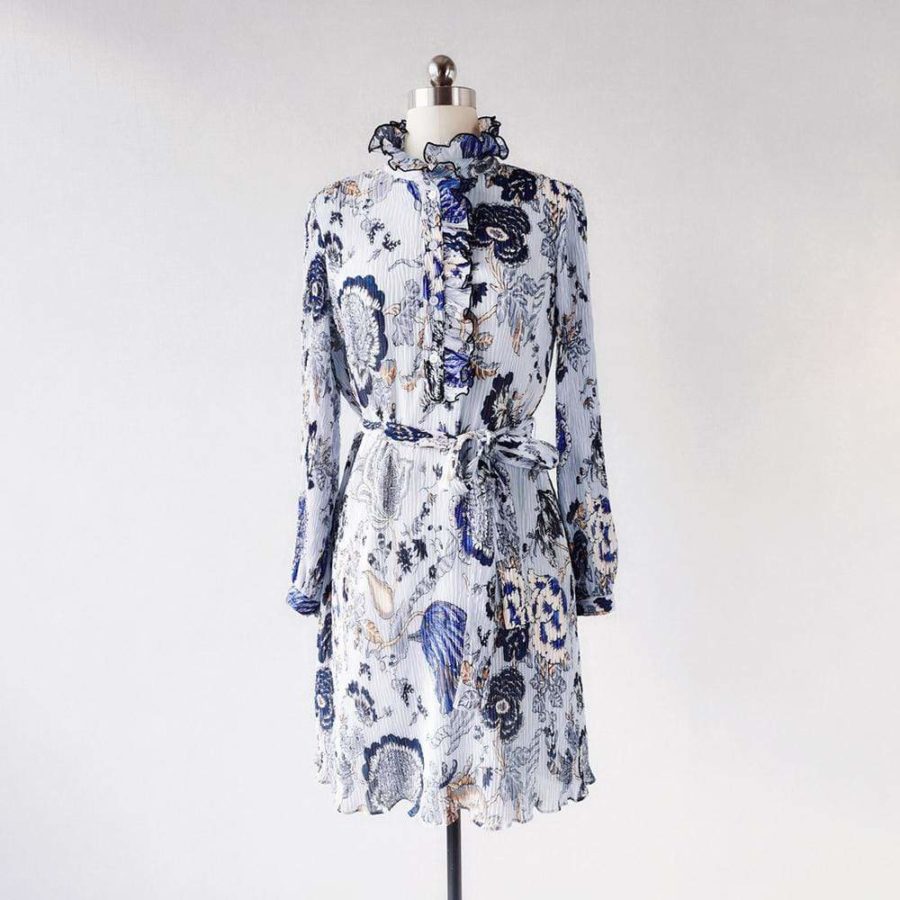 Tory Burch Deneuve Floral Ruffle Trim Mini Dress RRP$348 - Zoom Boutique Store
