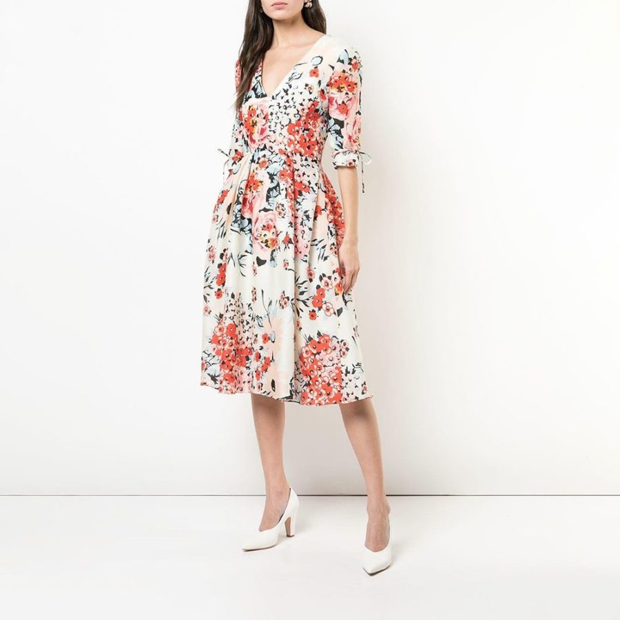Carolina Herrera Floral Fit & Flare Silk Dress
