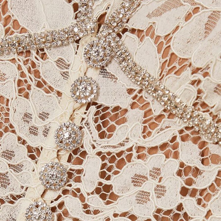 SELF PORTRAIT Camellia crystal embellished cotton blend corded lace midi dress 4 result
