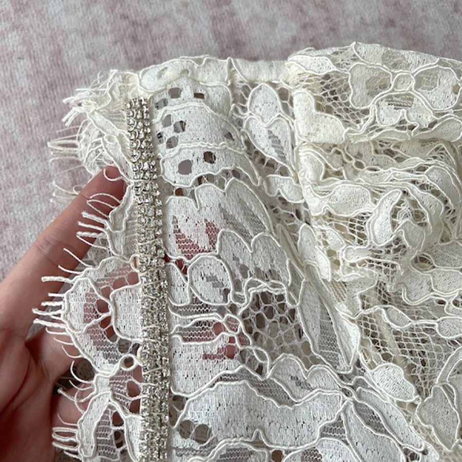 SELF PORTRAIT Camellia crystal embellished cotton blend corded lace midi dress 5 result