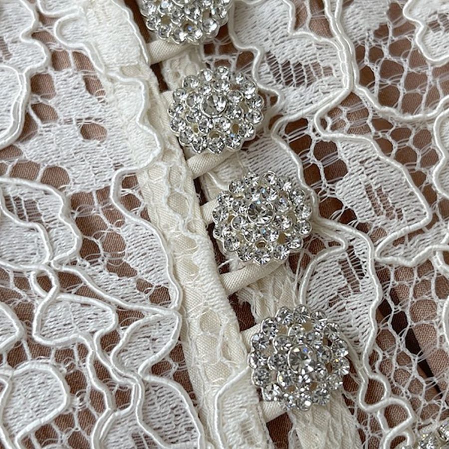 SELF PORTRAIT Camellia crystal embellished cotton blend corded lace midi dress 8 result