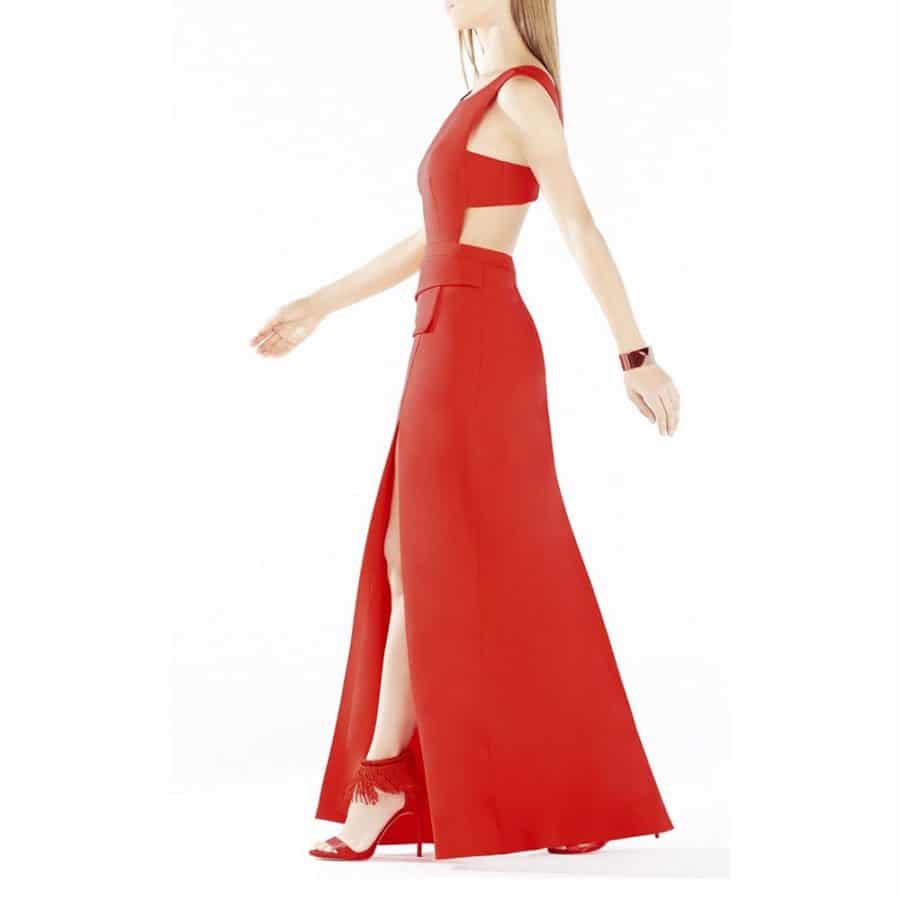 BCBG Maxazria Kiara Red Sleeveless Peplum Thigh Split Maxi Gown Dress 12 result