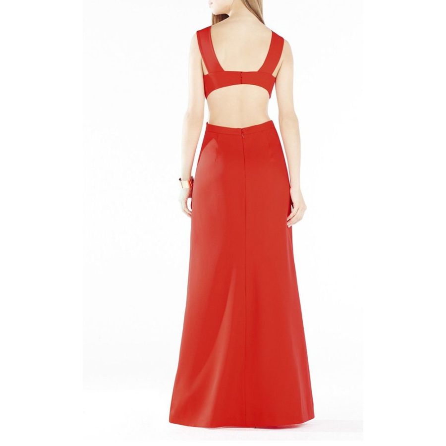 BCBG Maxazria Kiara Red Sleeveless Peplum Thigh Split Maxi Gown Dress 13 result
