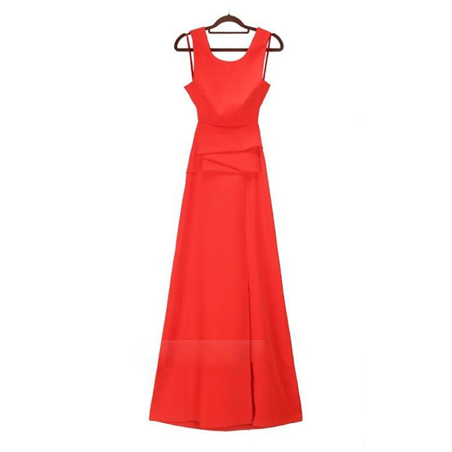 BCBG Maxazria Kiara Red Sleeveless Peplum Thigh Split Maxi Gown Dress 9 result