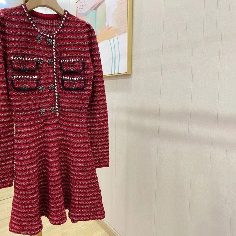 SELF PORTRAIT Embellished Button Knitted A Line Dress 16 result