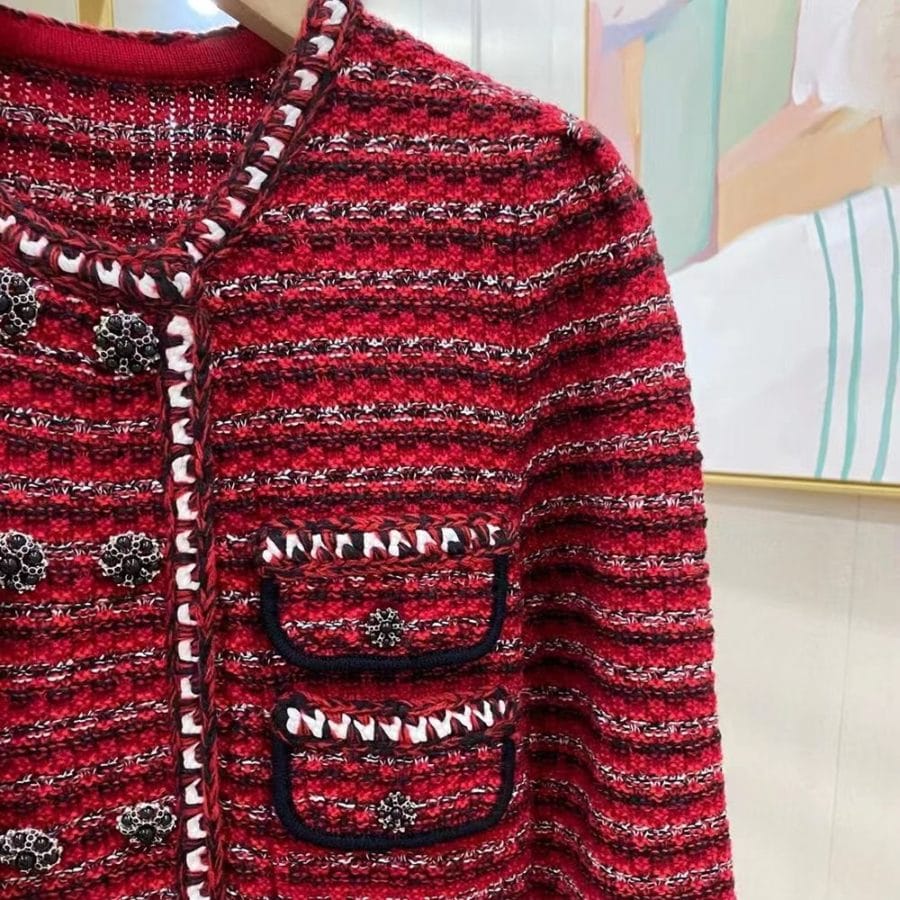 SELF PORTRAIT Embellished Button Knitted A Line Dress 8 result