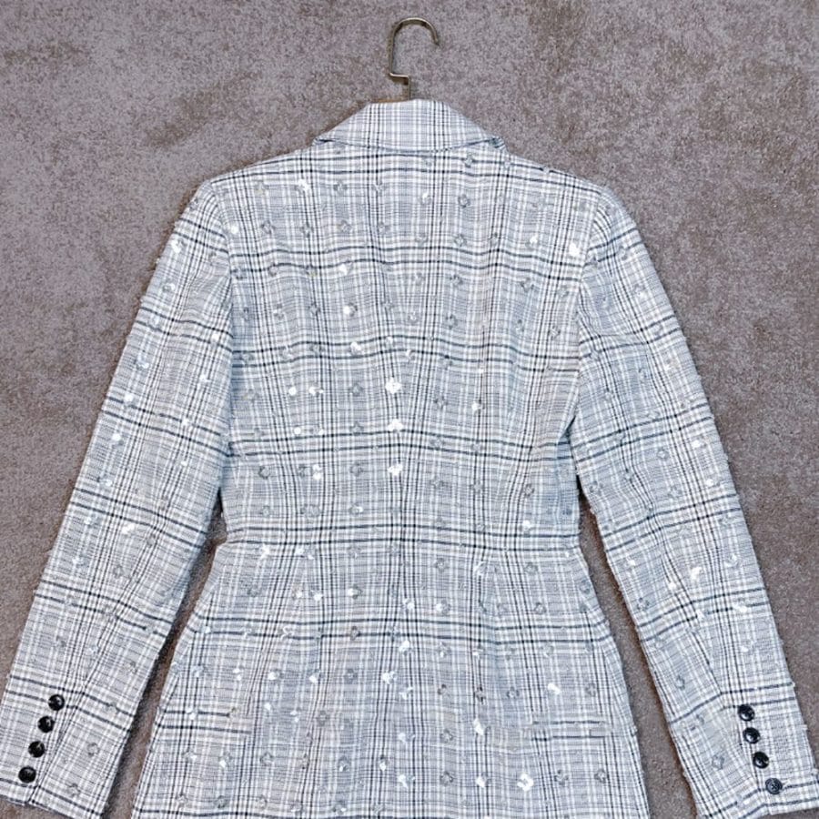 SELF PORTRAIT FOLLOW Sequin Embellished Check Mini Blazer Dress in Twill 12 result
