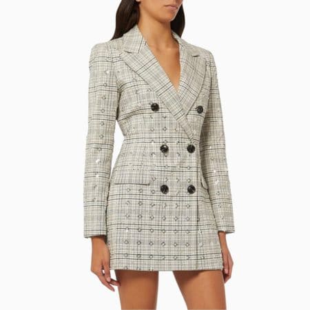 SELF PORTRAIT FOLLOW Sequin Embellished Check Mini jacket Dress in Twill result